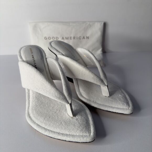 Good American GA077T Size US 9.5 Cinder-f*cking-rella Wedge White Terry‎ Heels - Picture 1 of 10